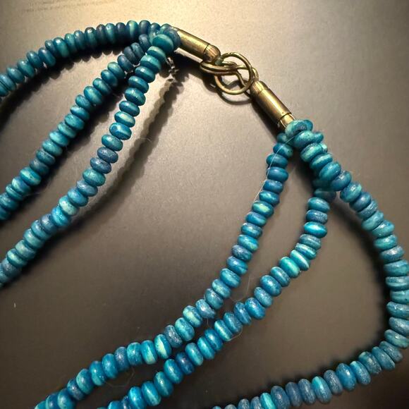 Tribal Triple Blue Beaded Strand Necklace - Picture 9 of 9